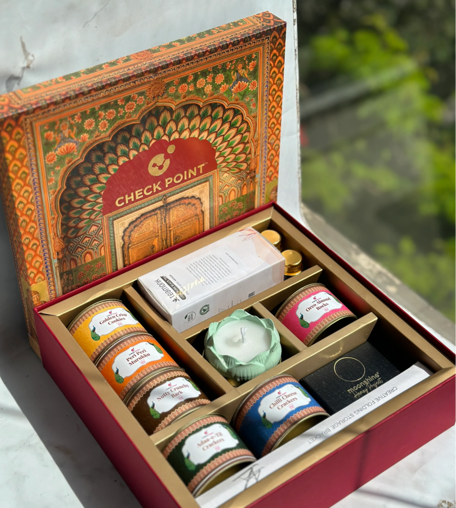A wooden box filled with speciality gift items for a luxury gift in Indonesia