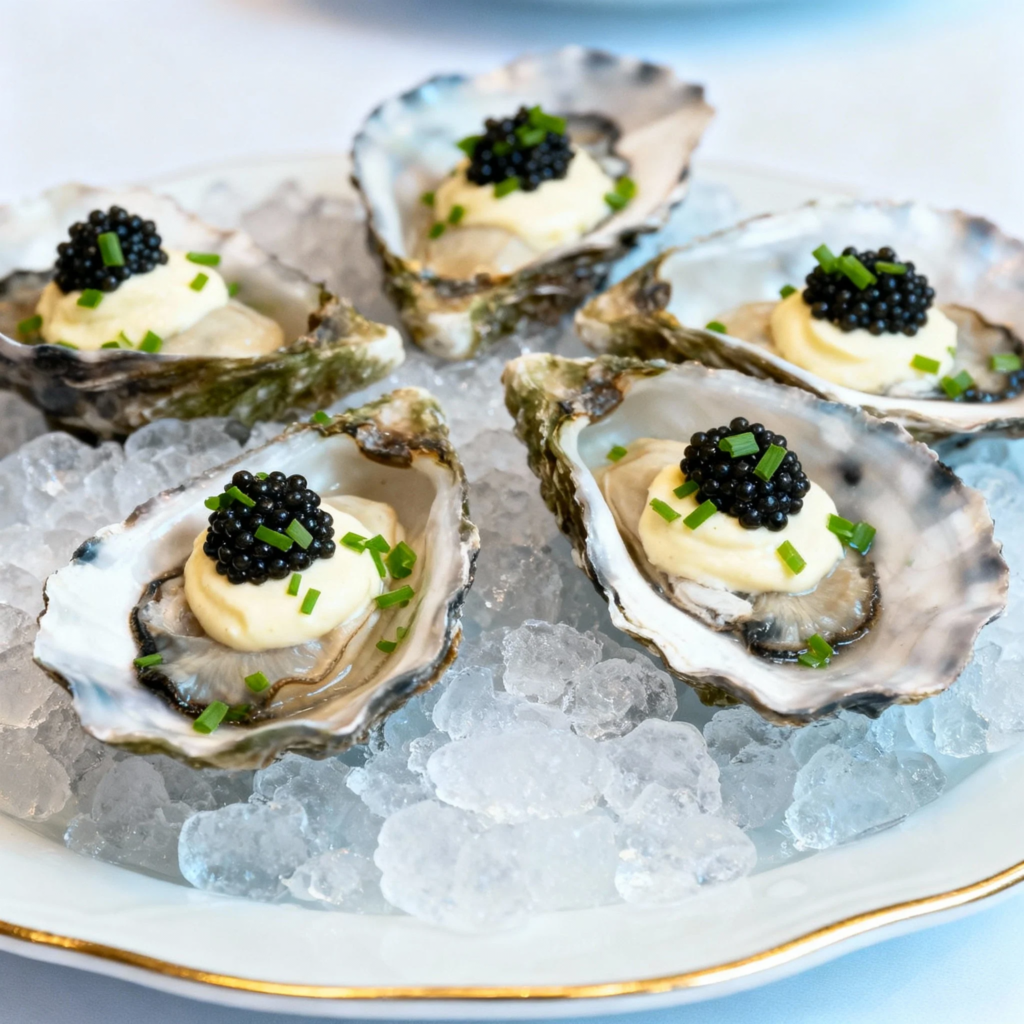 Oysters with caviar and crème fraîche