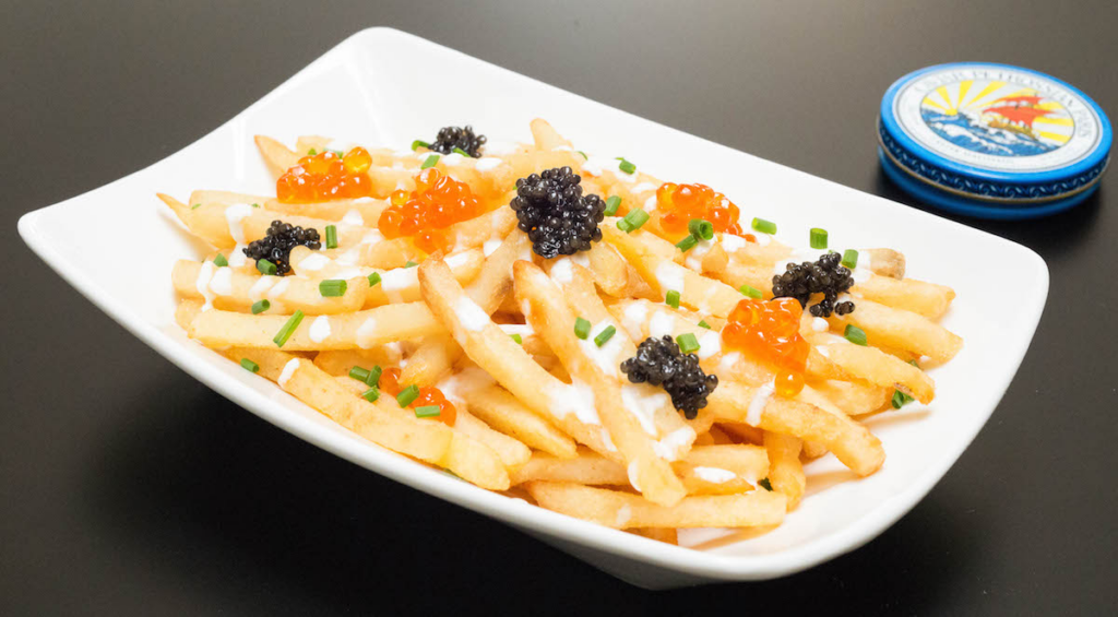 French fries with two different types of caviar on top